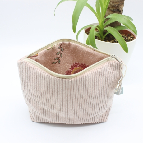 Kosmetiktasche Cord Altrosa Uni - handgenähtes Universaltäschchen