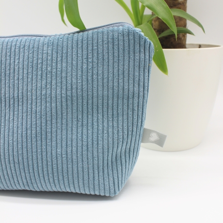 Universaltäschchen Cord Hellblau Uni - geblümtes Unikat