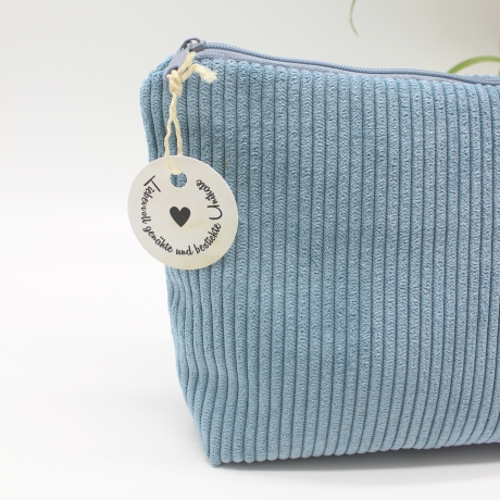 Universaltäschchen Cord Hellblau Uni - geblümtes Unikat