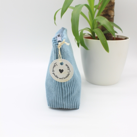 Universaltäschchen Cord Hellblau Uni - geblümtes Unikat