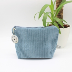 Universaltäschchen Cord Hellblau Uni - geblümtes Unikat