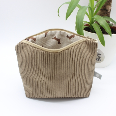 Universaltäschchen Cord Hellbraun Uni - Dackel Liebe