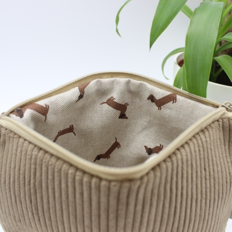 Universaltäschchen Cord Hellbraun Uni - Dackel Liebe