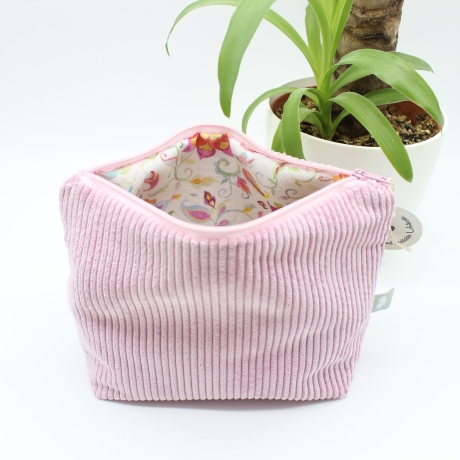 Kosmetiktasche Cord Rosa Uni - handgenähtes Universaltäschchen