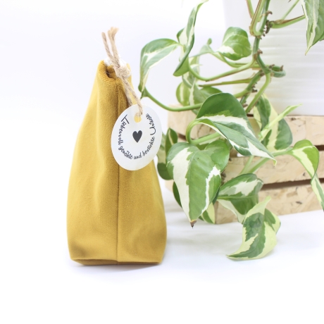 Universal-/Kosmetiktasche Samt Senfgelb Beige Geschenkidee Unikat