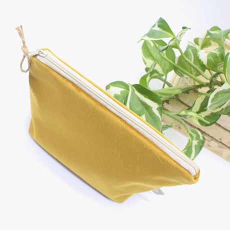 Universal-/Kosmetiktasche Samt Senfgelb Beige Geschenkidee Unikat