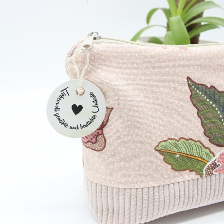 Kosmetiktasche Rosa geblümt - handgenähtes Universaltäschchen
