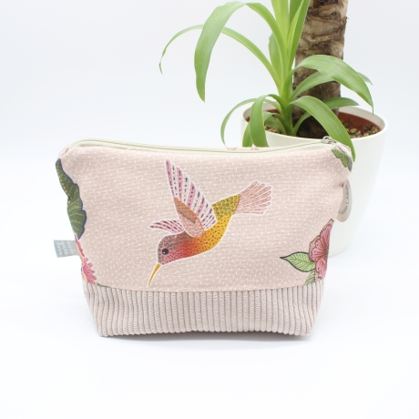 Kosmetiktasche Rosa geblümt - handgenähtes Universaltäschchen