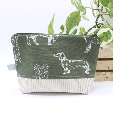 Universal-/Kosmetiktasche Hunde Khaki Beige Handmade Unikat