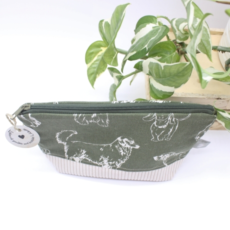 Universal-/Kosmetiktasche Hunde Khaki Beige Handmade Unikat