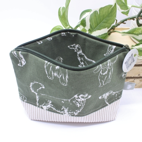 Universal-/Kosmetiktasche Hunde Khaki Beige Handmade Unikat