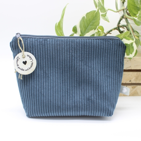 Universal-/Kosmetiktasche Cord Dunkelblau Handmade Unikat