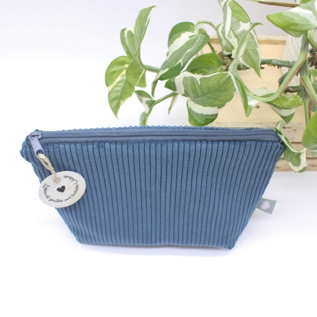 Universal-/Kosmetiktasche Cord Dunkelblau Handmade Unikat