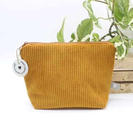 Universal-/Kosmetiktasche Cord Senfgelb Blumen Handmade Unikat