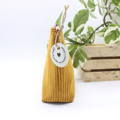 Universal-/Kosmetiktasche Cord Senfgelb Blumen Handmade Unikat
