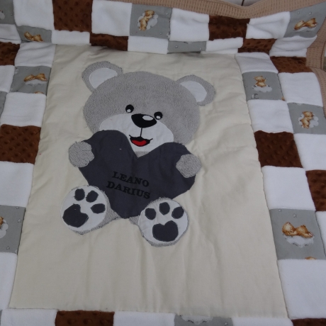 Krabbeldecke Bärechen mit Herz, Patchwork, Kuscheldecke