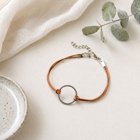 Lederarmband mit Ring Silver Circle - Schmuck aus Leder