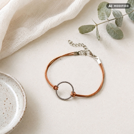 Lederarmband mit Ring Silver Circle - Schmuck aus Leder