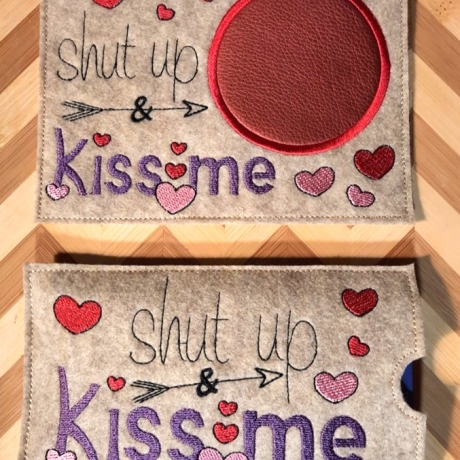 Stickdatei Valentinstag Mug Rug Herzen shut up and kiss me