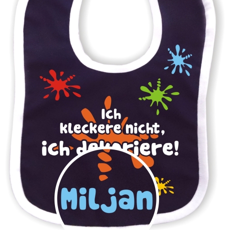 Baby Lätzchen farbiger Saum ICH KLECKERE NICHT bedruckt mit Namen