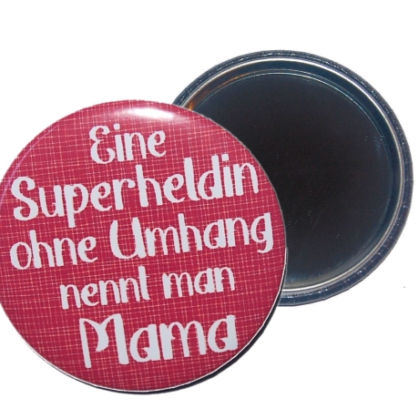 Taschenspiegel 59 mm Metall Spruch Mama Muttertag Superheldin