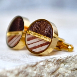 Manschettenknöpfe Holz – Eiche & Pitch Pine mit Gold