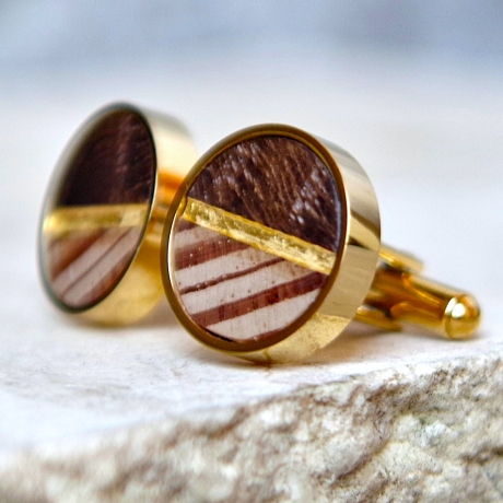 Manschettenknöpfe Holz – Eiche & Pitch Pine mit Gold