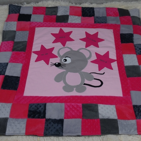 Krabbeldecke Maus, Patchwork, Kuscheldecke, Tagesdecke