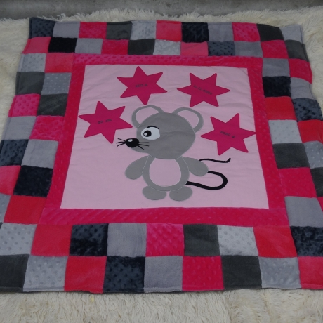 Krabbeldecke Maus, Patchwork, Kuscheldecke, Tagesdecke