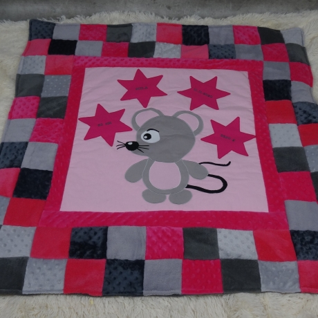 Krabbeldecke Maus, Patchworkdecke, Kuscheldecke, Tagesdecke