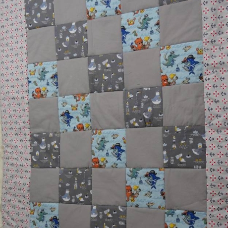 Krabbeldecke Meer, Patchwork, Kuscheldecke, Tagesdecke