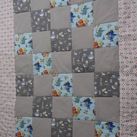 Krabbeldecke Meer, Patchwork, Kuscheldecke, Tagesdecke