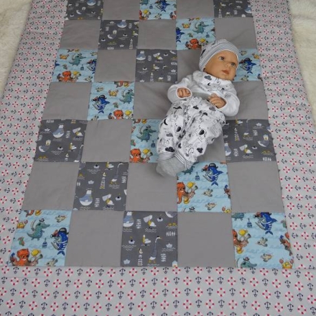 Krabbeldecke Meer, Patchwork, Kuscheldecke, Tagesdecke