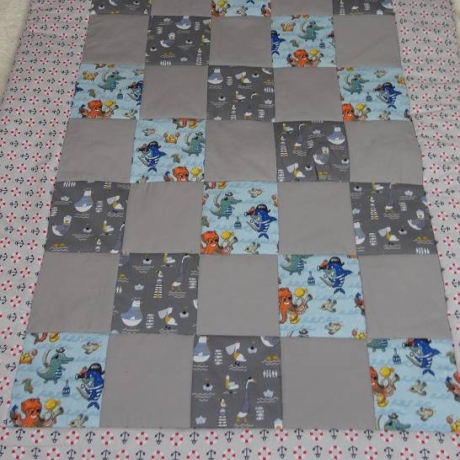 Krabbeldecke Meer, Patchwork, Kuscheldecke, Tagesdecke