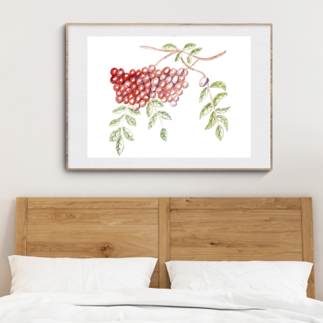 Vogelbeeren Aquarell Buntstift Handgemalt/-zeichnetes Original A3