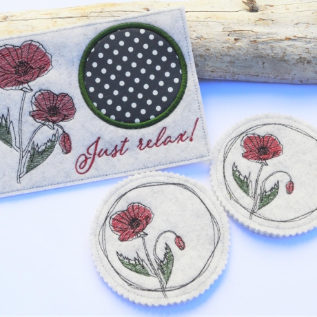 Stickdatei Mohn Untersetzer Mugrug