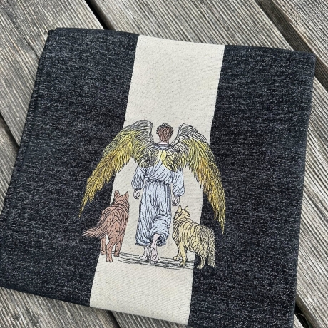 männlicher Engel 03 mit 2 Hunden - 18.70 x 17.95 cm