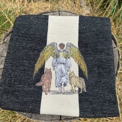 männlicher Engel 03 mit 2 Hunden - 15.66 x 15.05 cm