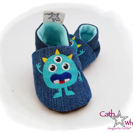 Upcycling Jeanspuschen Monster vegan