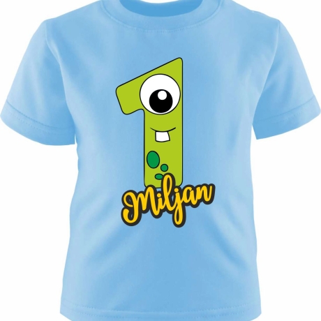 Kinder Kurzarm T-Shirt MONSTERCHEN personalisiert mit Name + Zahl