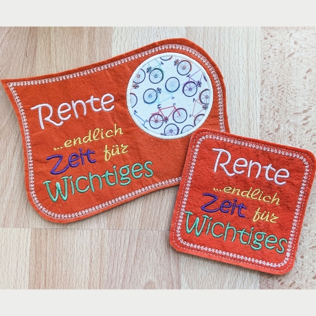 2x Stickdatei - Rente - Mugrug und Untersetzer stickdirwas