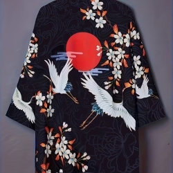 Kimono, kurz, japan. Motiv Blumen, schwarz-weiss, neu