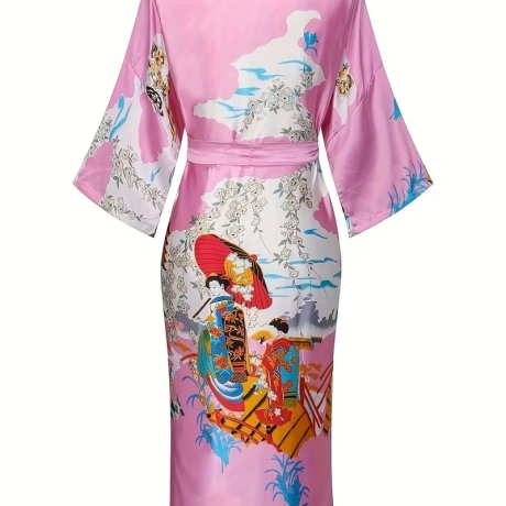 Damen-Kimono, klassisch japan. Motiv, rosa, lang, neu