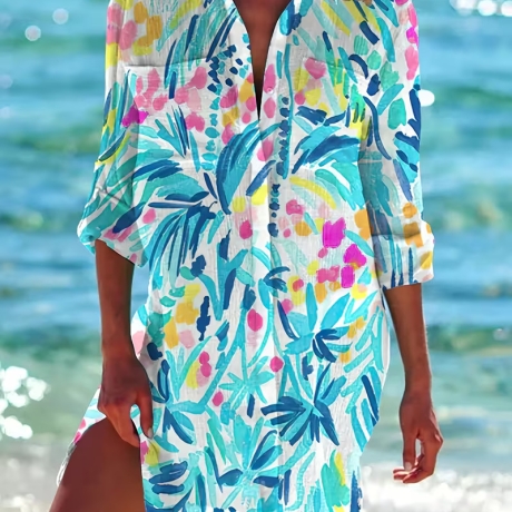 Kimono, kurz, japan. Motiv Pflanzen, grün-blau, neu