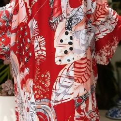 Kimono, lang mit japanischem Motiv rot-weiss, neu