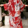 Kimono, lang mit japanischem Motiv rot-weiss, neu