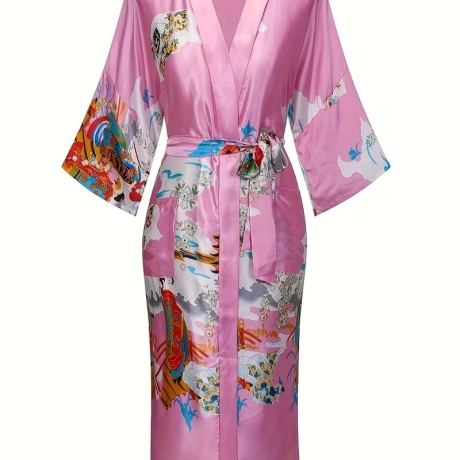 Damen-Kimono, klassisch japan. Motiv, rosa, lang, neu