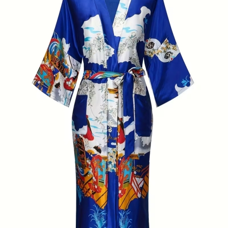 Kimono, klassisch japan. Motiv, königsblau, lang, neu