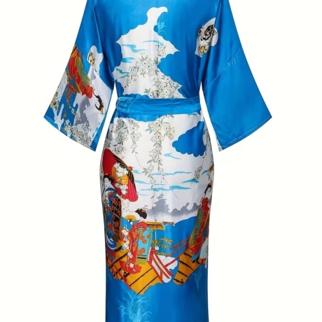 Kimono, klassisch japan. Motiv, hellblau, lang, neu