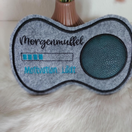 Mug Rug, Tassenuntersetzer aus Filz und Leder